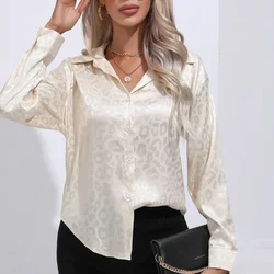 2024 Fashion New Autumn Long Sleeve Women Shirts Leopard Print Satin Blouses Vintage Office Lady Elegant Casual Silk Tops