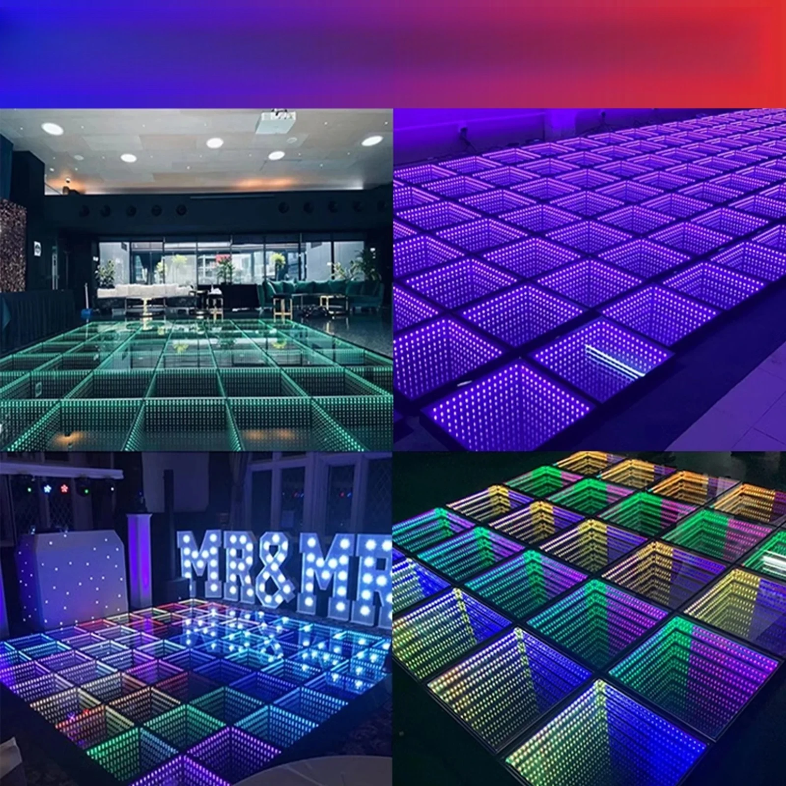 Luci per effetti scenici per piastrelle a LED per pista da ballo Luci professionali per pavimenti a specchio 3D RGB per pannelli scenici per feste di nozze DJ Disco Club