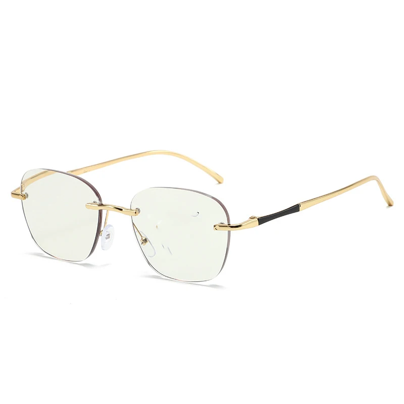 Photochrome rahmenlose Lesebrille, blaues Licht blockierend, neue lichtempfindliche, einfache, stilvolle runde Lesebrille