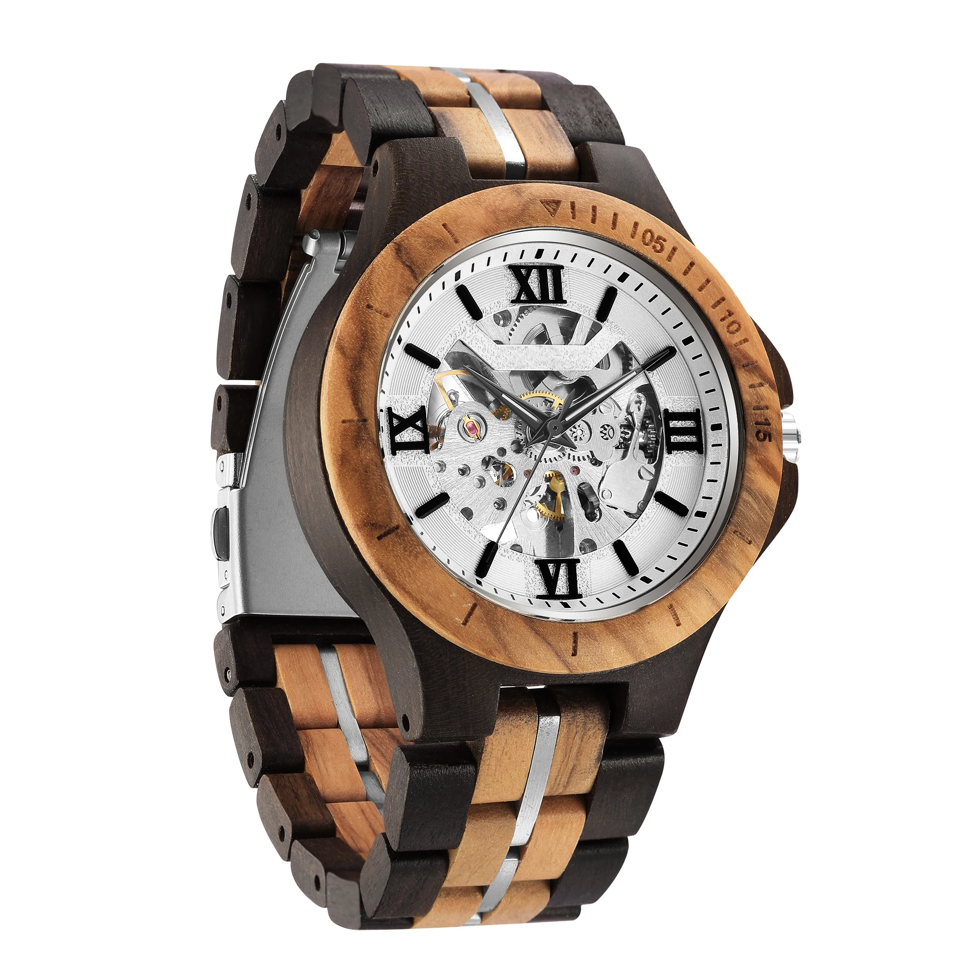 

Hollow Wooden Men's Automatic Mechanical Watch Skeleton Dial Natural Wood Self-wind Wristwatch Clock Personalized Gift Montre