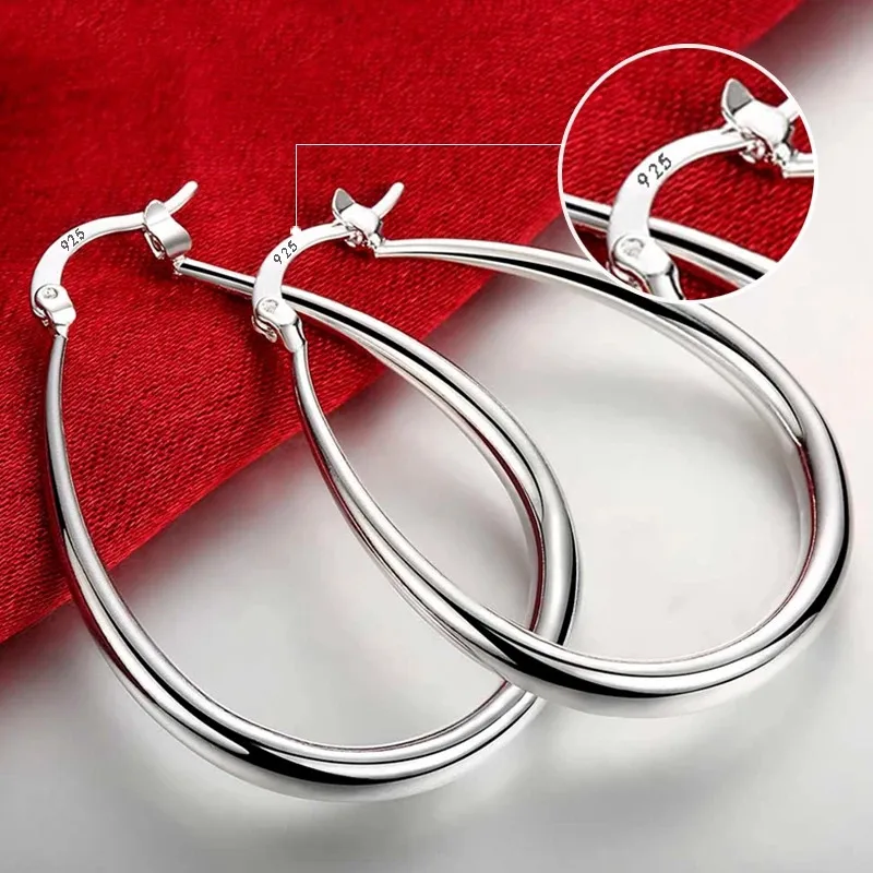 925 Sterling Silver big Earrings high quality Hook women lady wedding hot sale fashion Earring Jewelry 4.1cm