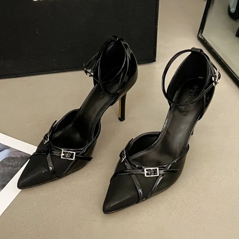 In New 2024 Fashion Buckle Sexy Ladies Pumps Shoes Pointed Toe Women Thin High Heels Sandals Shallow Luxury Female Sandals