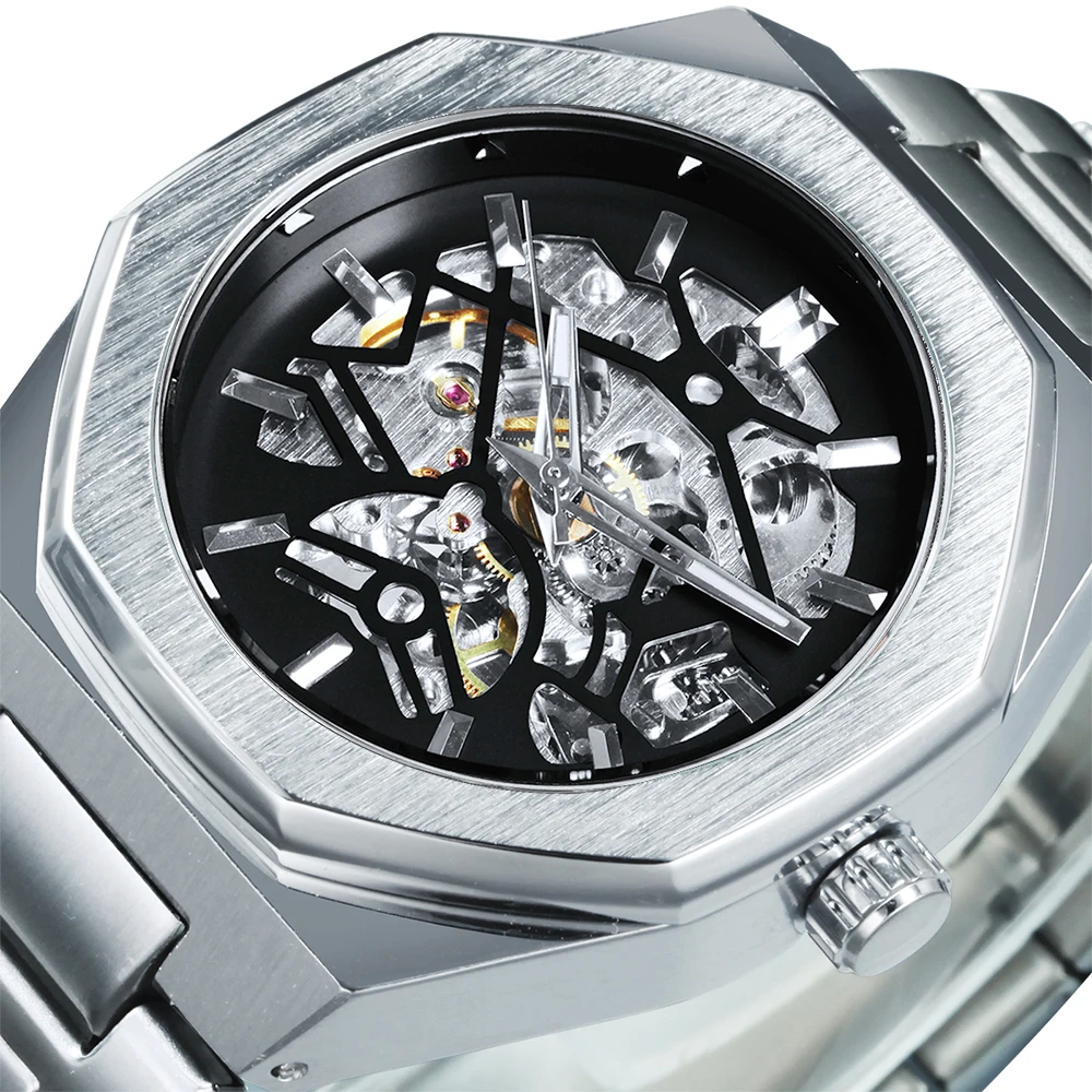 

Мужские автоматические механические часы WINNER Fashion с люминесцентными стрелками, браслетом из нержавеющей стали, деловые часы для мужчин, топовый бренд, роскошные, новые.