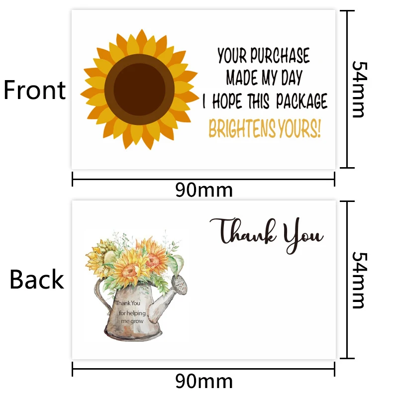 50pcs Your Purchase Made My Day Thank You Card Sunflowers Shopping Purchase Greeting Cards for Small Business Package Inserts