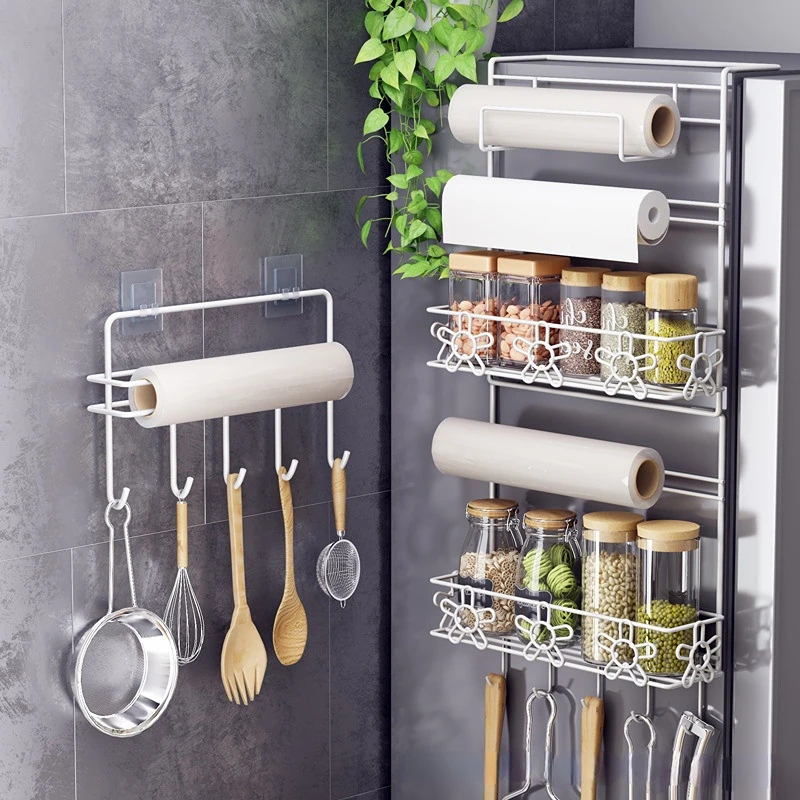 Multi-functional Refrigerator Side Shelf Kitchen Fridge Wall Hanging Shelf Paper Towel Spice Bottle Closet Storage Organizer