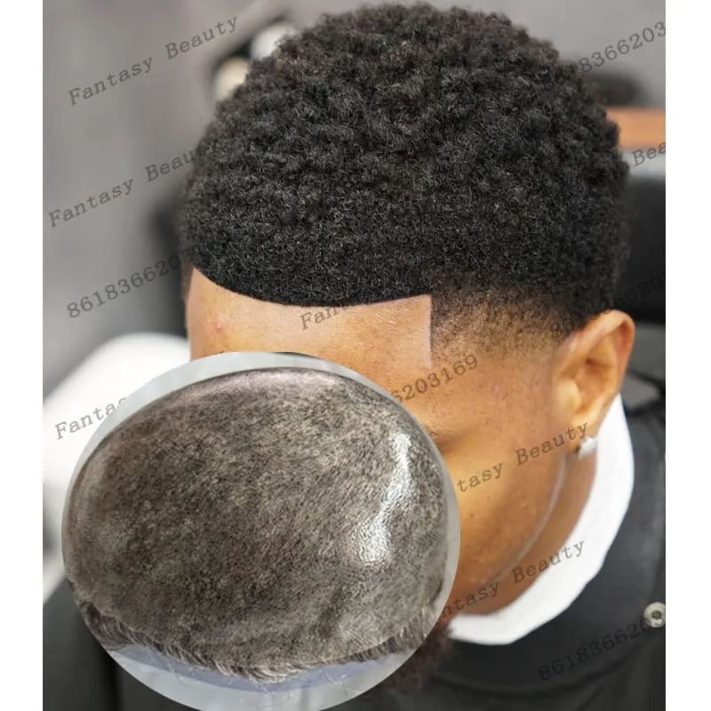 

Необнаружимые 6 мм, плотные завитки, человеческие волосы Remy, мужские парики, система протеза, прочный афро-черный человек, 0,1 мм, полиуретановая основа, мужской парик, натуральный