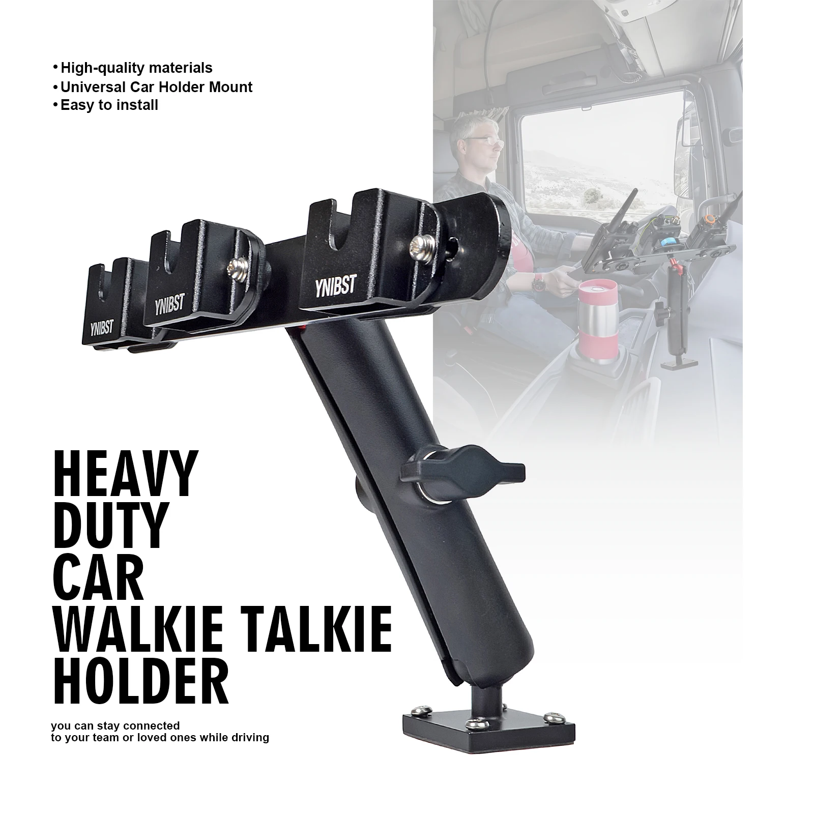 Handheld CB Radio/Mic Holder Mount, for Commercial Vehicles Car and Wall, for Portable CB Radio&Mic with Clip/Round Knob