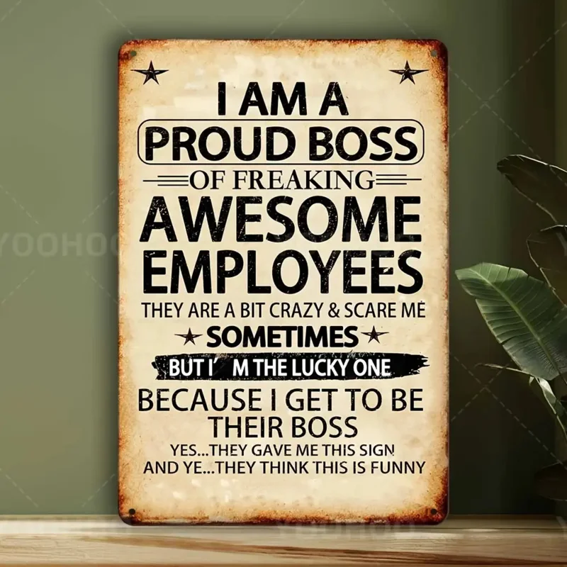 قطعة واحدة من لافتة ألومنيوم "رائعة للموظف الفخور"، مقاس 8 × 12 بوصة - لوحة فنية جدارية روح الدعابة وتحفيزية بتصميم عتيق