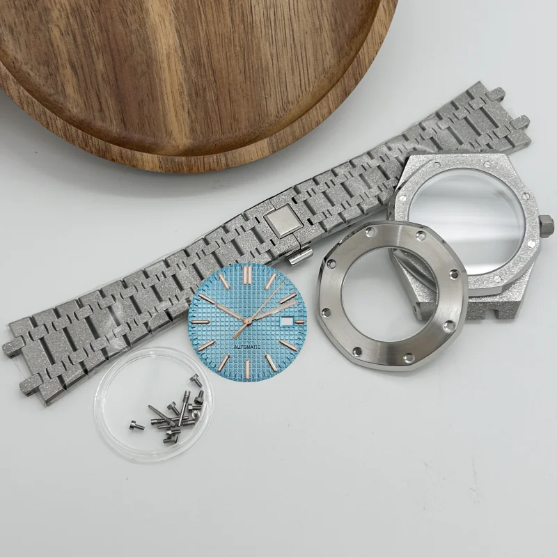 GMOGAR 42MM Preto Prata Estrela Areia Caixa de Aço Inoxidável Serve para Royal Oak NH35 NH36/70 Movimento Automático SEM LOGOTIPO 31.8mm Mostrador Mãos