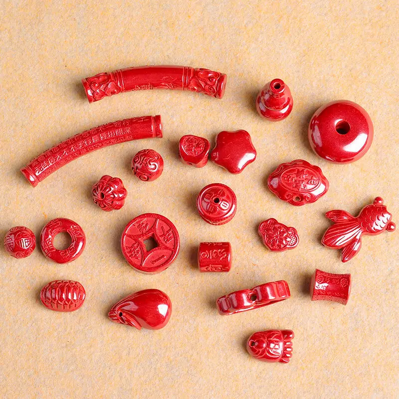 Cinnabar Spacer Heart Sutra Barrel Beads Vintage Bracelet DIY Accessories High Content Emperor Sandstone Peace Buckle Red Sand