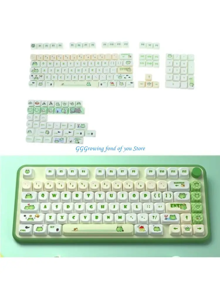 

H9EB Green Cartoon Keycaps Full Set Keycap Dyes Subbed Thick PBT Keycap for Game Mechanical Keyboards