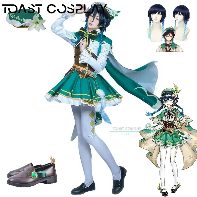 

Venti Cosplay Game Genshinimpact Venti Cosplay Costume Dress Wig Full Set Women Role Play Carnival Party Clothes Anime Suits