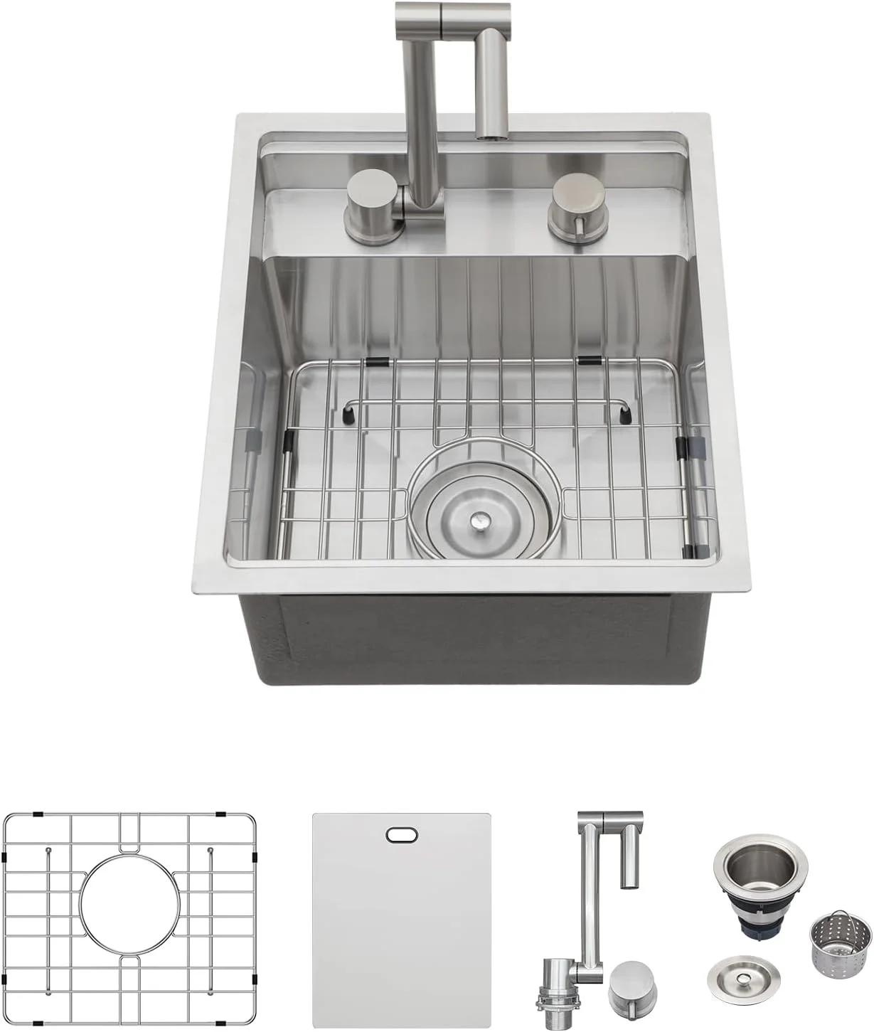 Tiny House encima del mostrador, fregadero de cocina RV de un solo cuenco, acero inoxidable 304, 1 pieza, soporte técnico en línea Nano negro PVD moderno