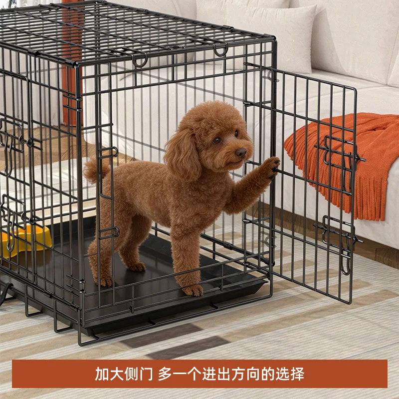 Foldable Metal Dog Crate with Tray, Double Door Black Kennel for Small Medium Dogs European Style
