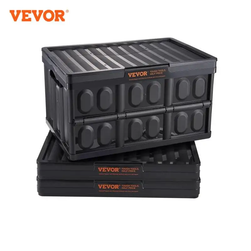 VEVOR 45L/65L Collapsible Storage Bins Folding Stackable Utility Garage Crates with Lids Handles for Clothes Snack Toys Grocery