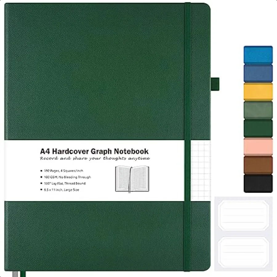 Caderno de papel gráfico caderno de capa dura 8.5x11 grade caderno diário para mulheres homens grandes diários de couro para escrever grosso p