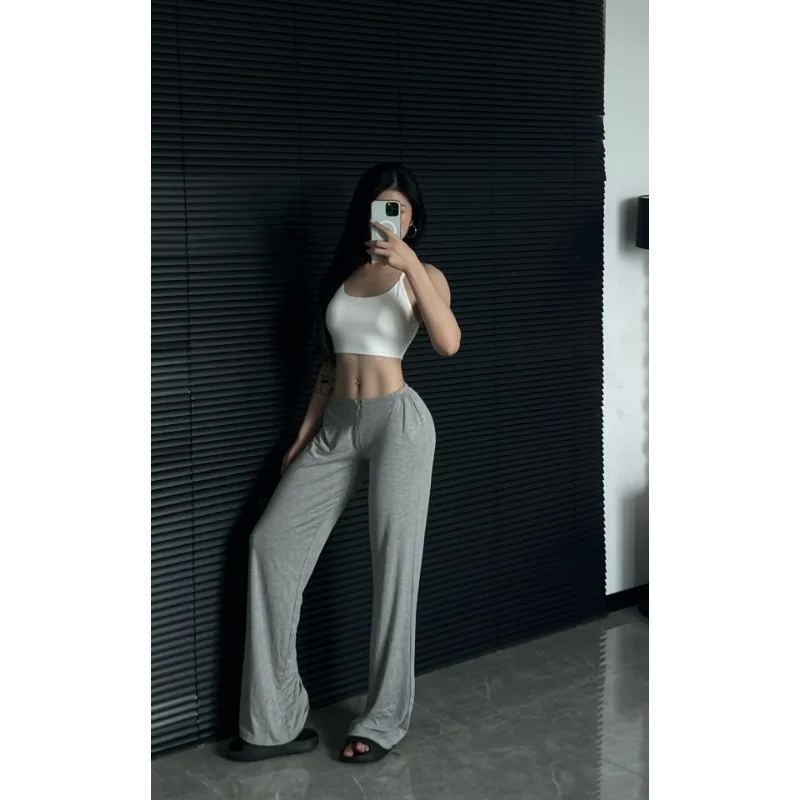 

Soft Modal High Waist Wide Leg Pants For Women Casual Loose Straight Leg Lounge Home Trousers