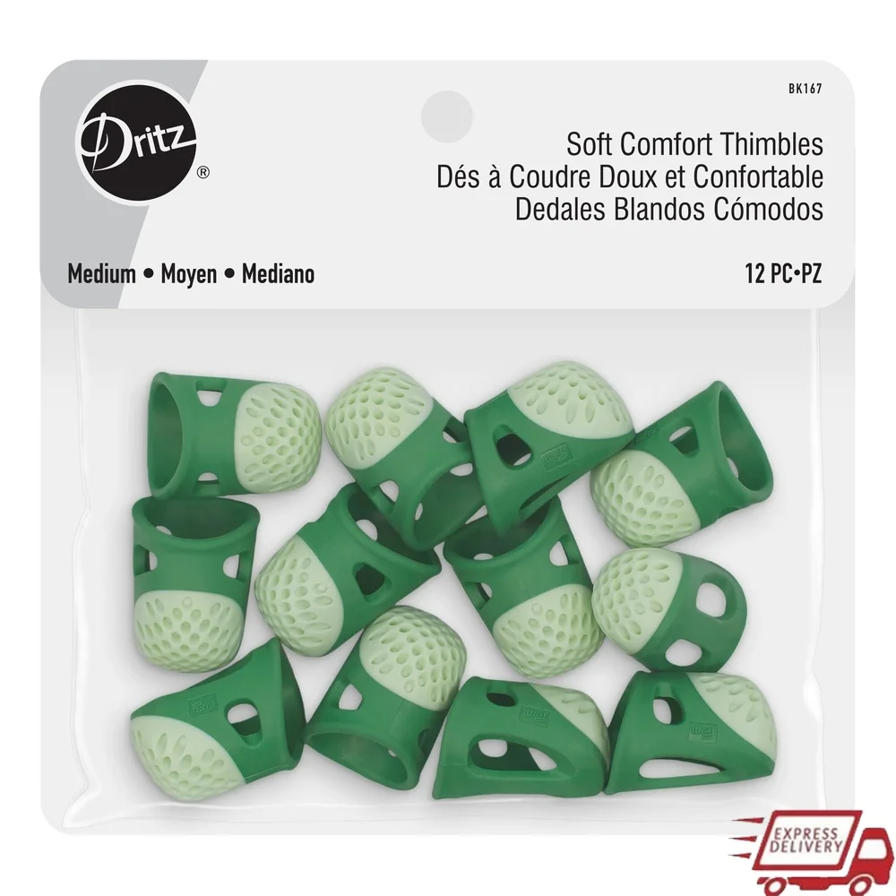 

Soft Comfort Thimbles 12 Pack Medium Green Ergonomic Design Dimpled Tip Sewing Quilting Crafting Ideal Students Groups