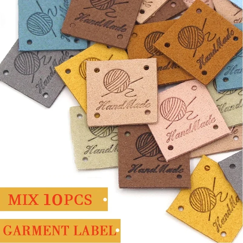 10 Stück DIY Strickmützen handgemachte Etiketten PU-Leder Tags quadratische Etiketten handgemachte Etiketten für Kleidung Geschenk Dekor Nähzubehör
