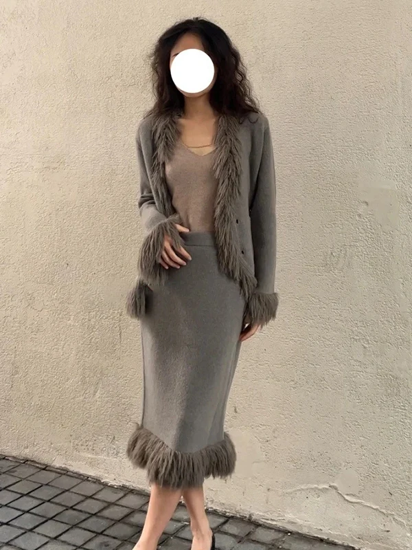 

Тяжелый вязаный кардиган-юбка в стиле ретро с отделкой кисточками, теплый длинный свеч V-Ne, зимний наряд прямого кроя с высокой талией