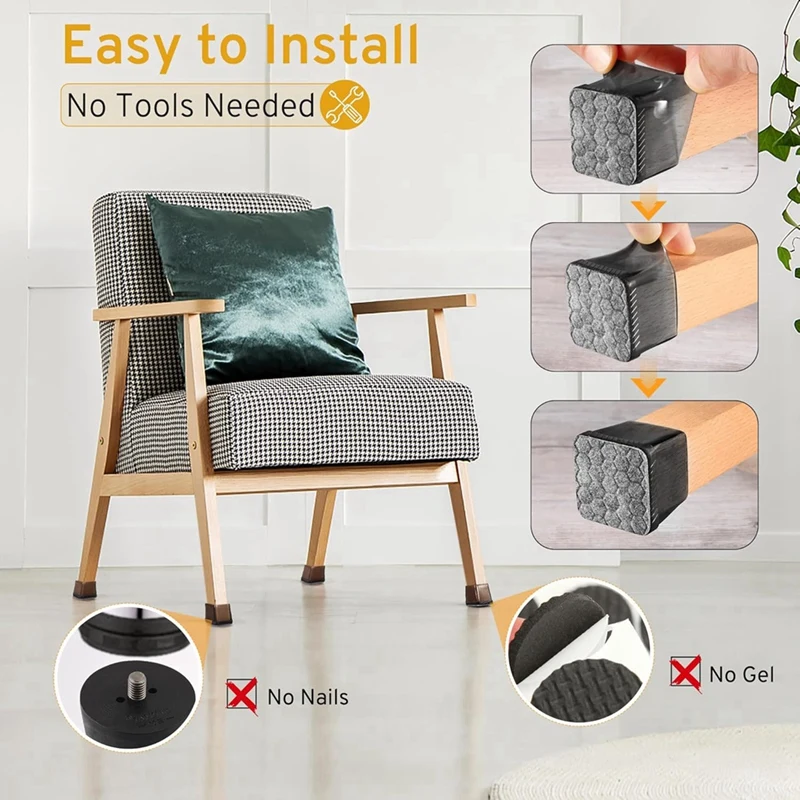 24PCS Square Chair Leg Floor Protector, Hardwood Floor Chair Leg Protector, Non-Slip Felt Furniture Pad, Silicone Cover