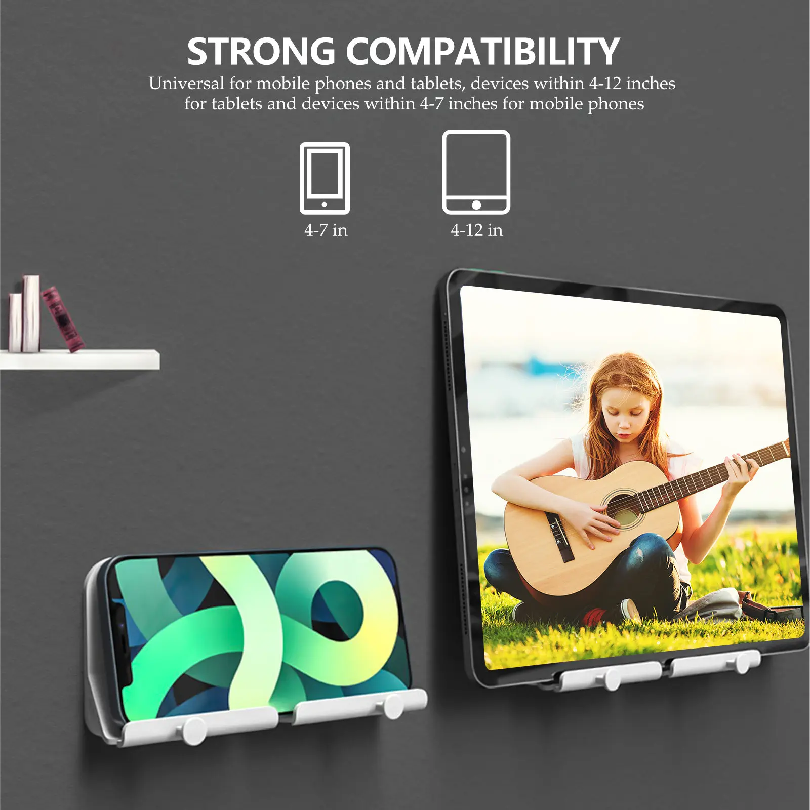 3Pcs Mobile Phone Charging Holder Wall Mount Adhesive Phone Storage Rack Tablet Stand Wall Mounted Bracket Dock Charging Holder
