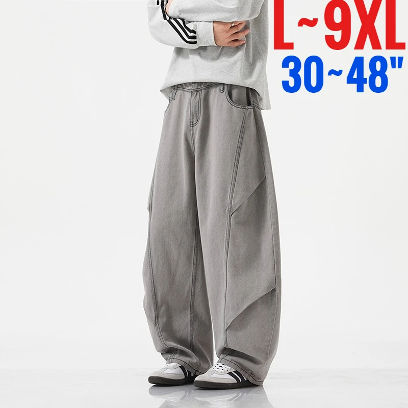Plus Size 9XL Men's Oversized Jeans Straight Wide Leg Denim Pant Male Baggy Loose Trendy Casual Vintage Y2K Large Big Streetwear