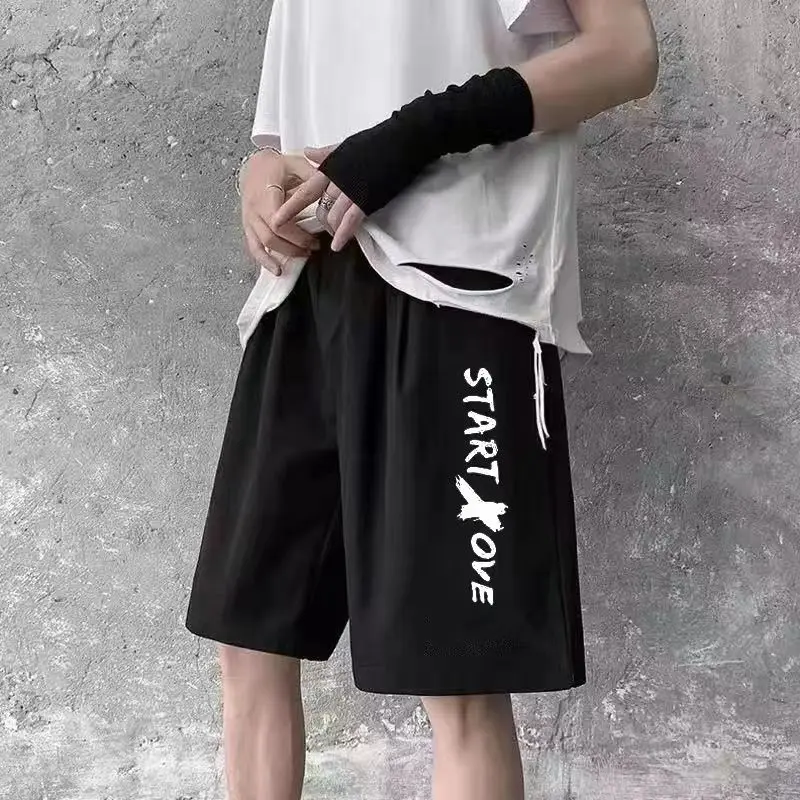 Men's Loose Letter Print Shorts Summer New Elastic Waist All-match Simplicity Oversized Sports Pants Casual Fashion Men Clothing