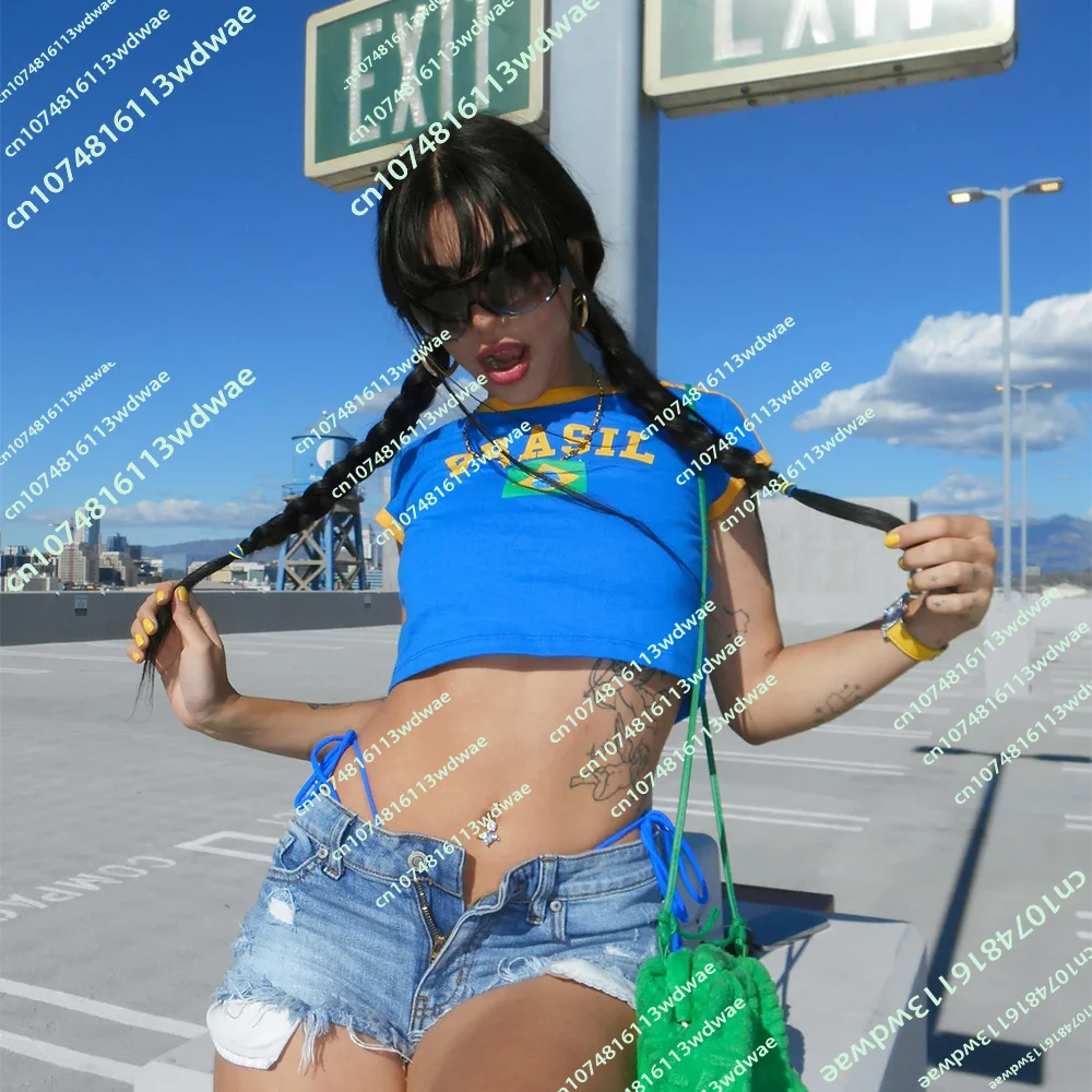 Brazil Crop Top Y2K Harajuku Summer Women's Brazil Tank Top Girls Cool Brazil Baby Tee 2000s Clothing Brasil Top Brazil Jersey