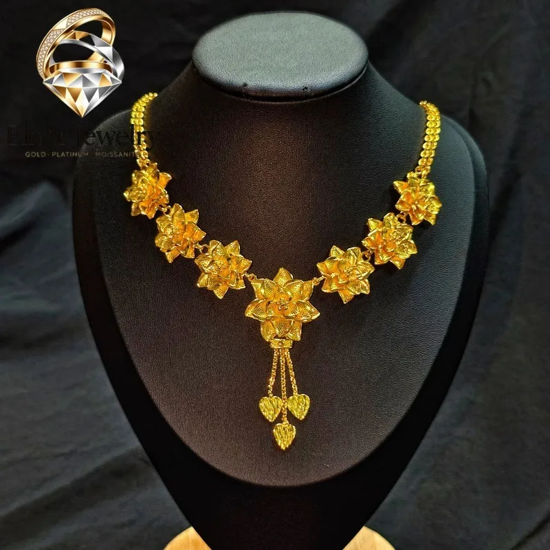 

Elnar Jewelry Luxury 24K 9999 Pure Gold real gold Dubai Middle East Flower Women's Necklace Set Lotus Necklace