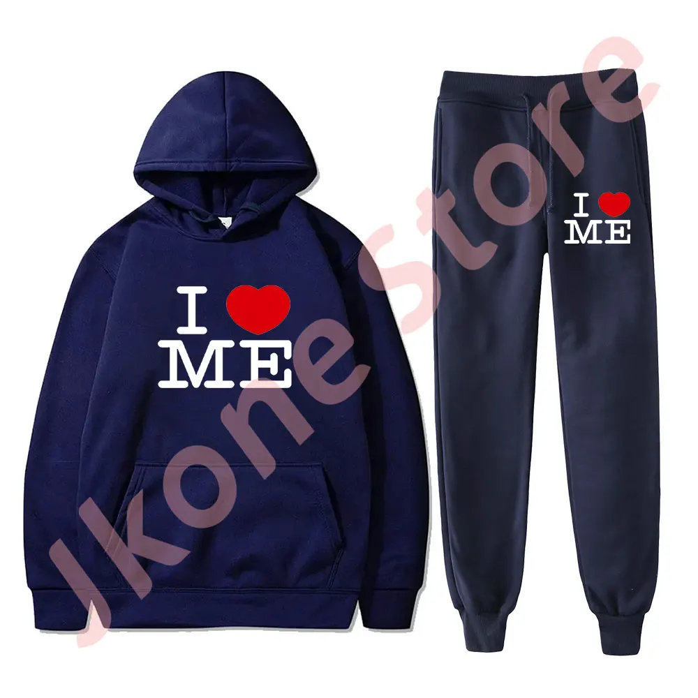 I Love Me Set Hoodie Pria Wanita, CELANA Jogger bertudung, pakaian jalanan