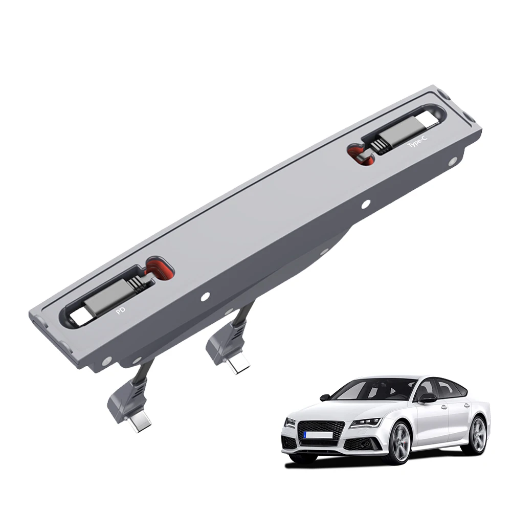 

Car USB Charger with Retractable Cable USB Center Console Adapter 27W PD Type C QC 3.0 Hub Quick Charger for Tesla Model 3 Y