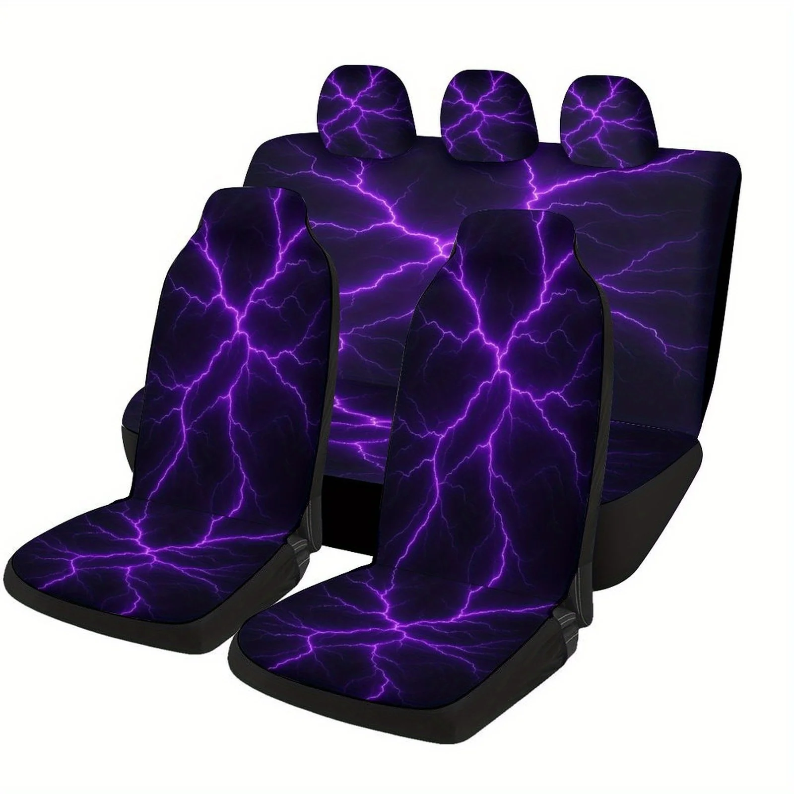 

Purple Lightning Bolt Designed Car Seat Cover Set For Most Cars, High-quality Comfortable Car Seat Protector Covers Full Set, Un