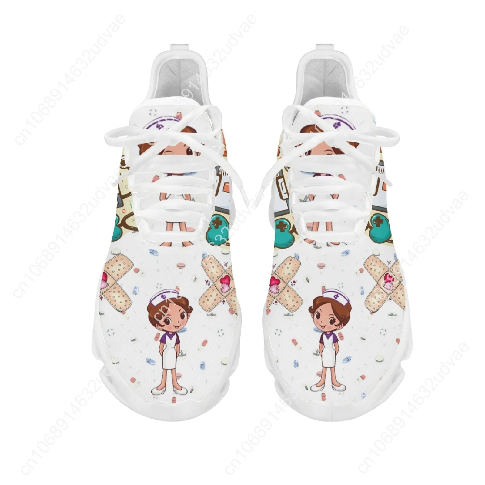 Nurse Shoes For Women White Cartoon Medical Shoes Comfortable Breathable Platform Sneaker Nursing Knitted Mesh Shoes