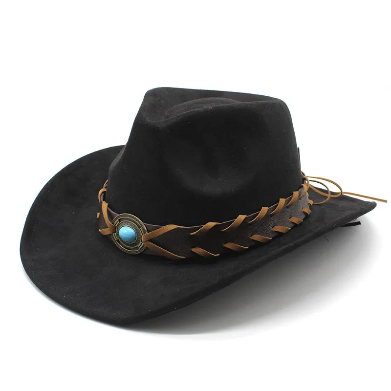 New Suede Western Cowboy Hat Men Women Vintage Gentleman Lady Jazz Cowgirl Panama Sun Cap Wide Brim Cloche Church Fedora Hats