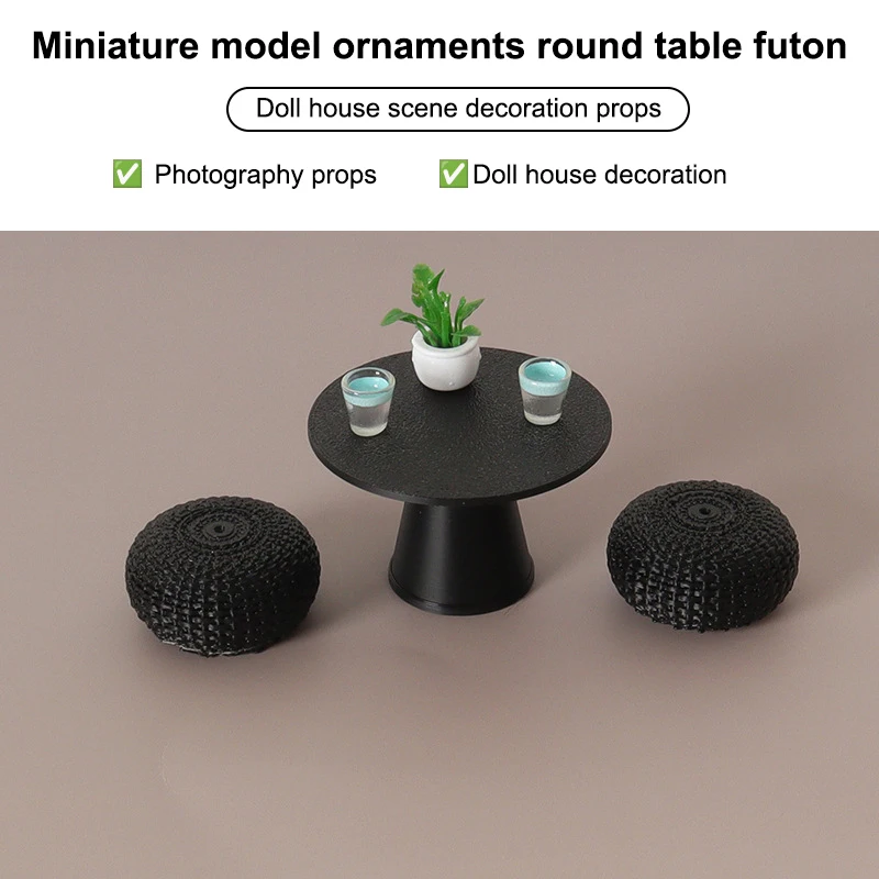 

Modern Black Table Set 1:12 Scale-Round Glass Top with Chairs for Dollhouse,Contemporary Living Room Decor for Miniature Scenes
