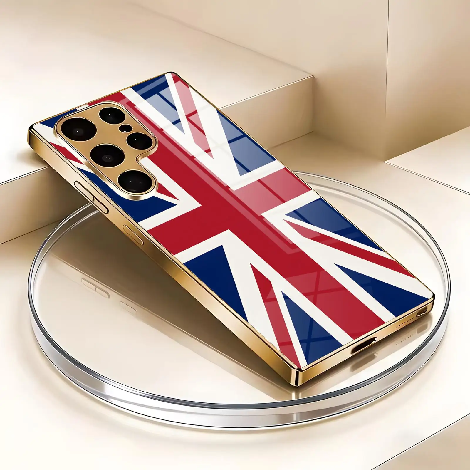 the national flag of  the UK  Phone Case For Samsung S26 S25 S24 S23 S22 S21 Plus Ultra Note20 Electroplated glass Phone Case