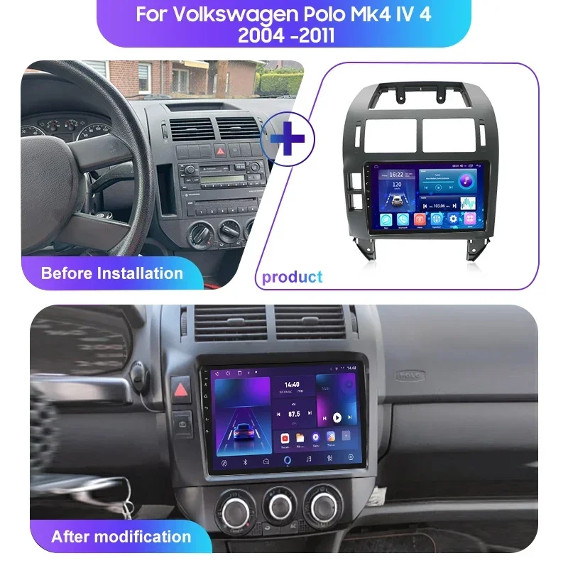 Car Multimedia Player for Volkswagen Polo Mk4 IV4 2004-2011 2K QLED Android 13 Car Radio Video GPS AI Voice CarPlay AUTO