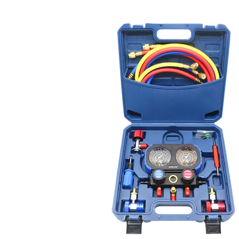 

Automobile air conditioning maintenance with fluorine dual gauge valve filling refrigerant fluorine snow type gauge