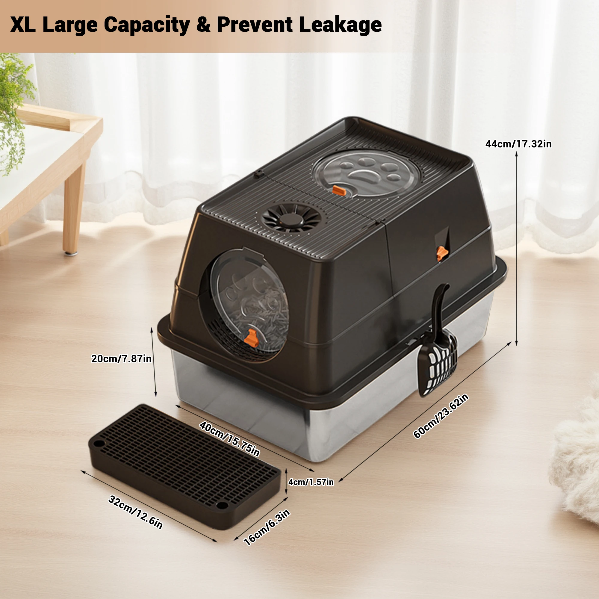 كبير الفولاذ المقاوم للصدأ المغلقة صندوق نفايات القط مع غطاء الوجه غطاء للإزالة العلوي ومغرفة القمامة مغطاة صناديق نفايات الكلب