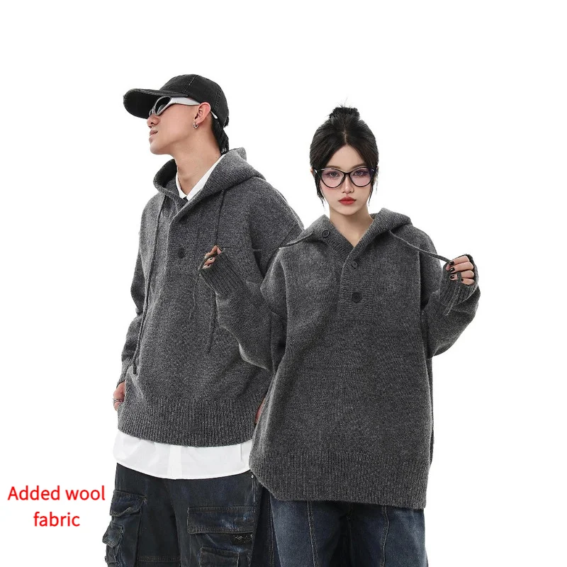 

Mar. Hooded Cardigans For Man Single Breasted Casual Stretch Sweater Fashion Long Sleeve Couple Knitted Hoody Coat Oversized