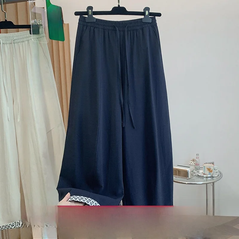 

Casual High Waist Wide Leg Pants Women's Summer New Style Lazy Style Loose Slimming Loose Fit Printed Straight Leg Trousers