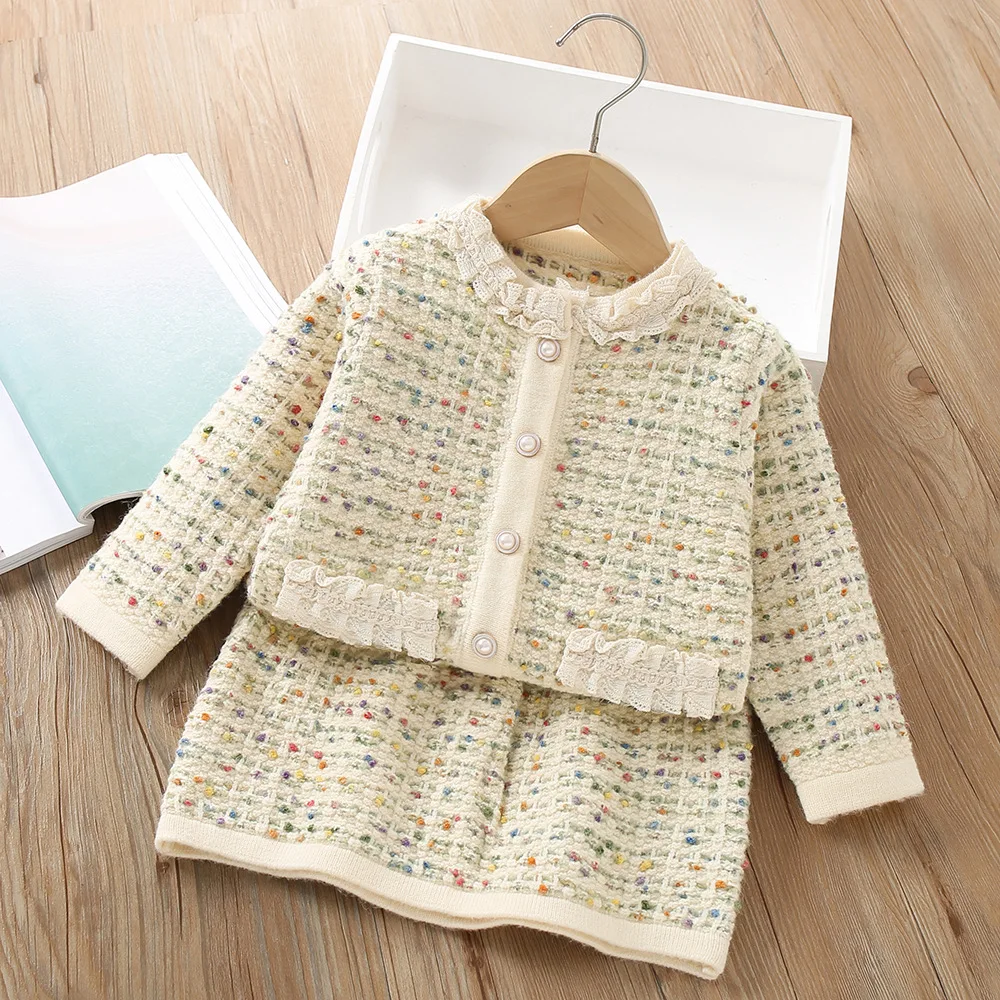 0-6-year-old girls sweater set Xiaoxiangfeng princess fashionable childrens knitted cardigan two-piece set girls autumn set