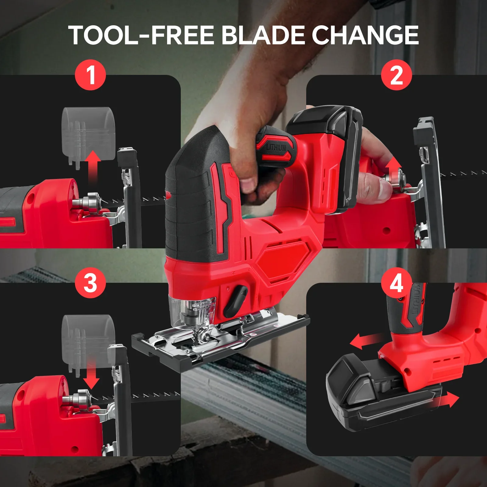 Cordless Jig Saw 0°- 45° Bevel Cuts and 3 Orbital Settings with LED Work Light Jigsaw for18V Battery (No Battery)