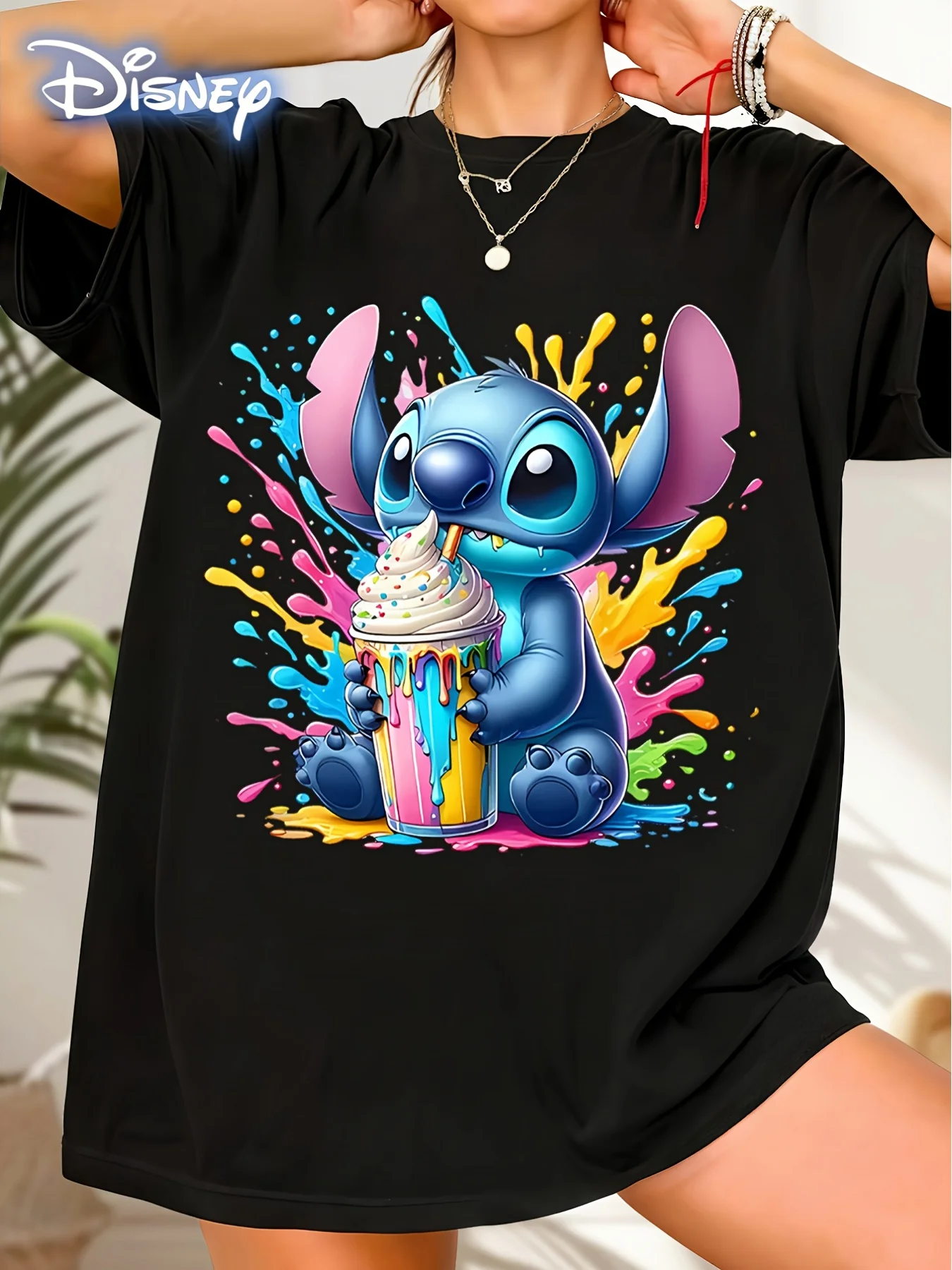 

Disney Stitch T-shirt birthday party and Jumba round neck men's and women's short sleeved cartoon printed casual sports