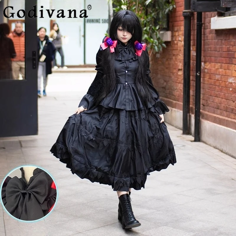 أزياء تنكرية سوداء مجموعة كاملة للنساء أنيمي تاريخ لايف توكيساكي كورومي تنورة دعوى أنثى لطيف لوليتا موحدة تنورة وتتسابق