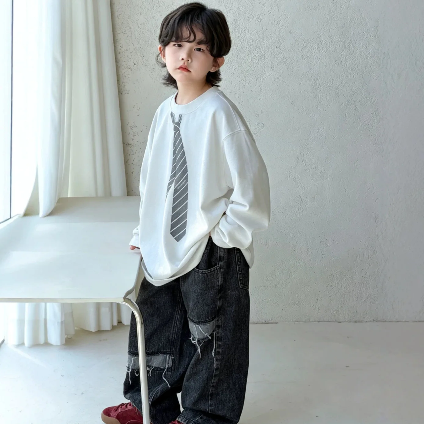 Autumn New Boys Korean Style Fashionable Printed Hoodie 2026 Children Clothing Kids Loose Versatile Top Round Neck Pullover - view 2