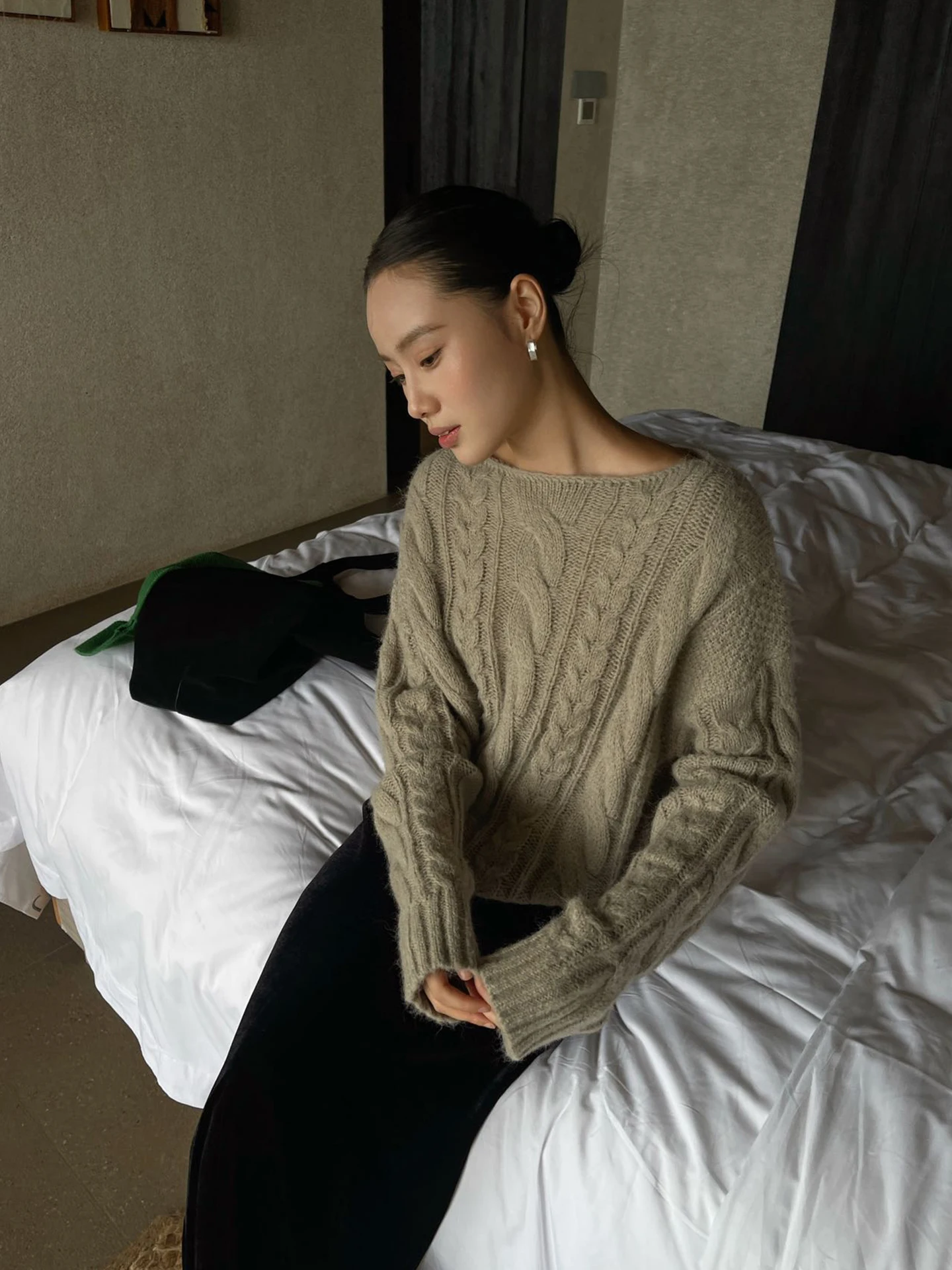 

PURIYH mat round Ne Twisted Flower Sweater Women's Faionable Versatile Knitwear Casual Sle Autumn New Arrival