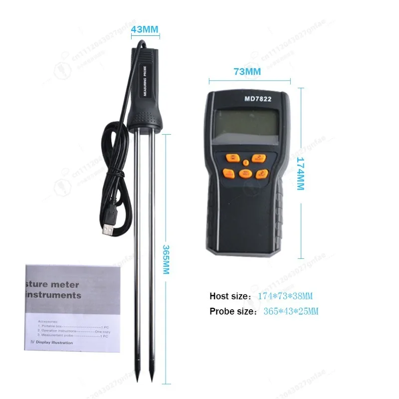 MD7822 Digital Grain Moisture Meter with Long Probe LCD Display Hygrometer for Rice Wheat Corn Beans Seeds Moisture Tester