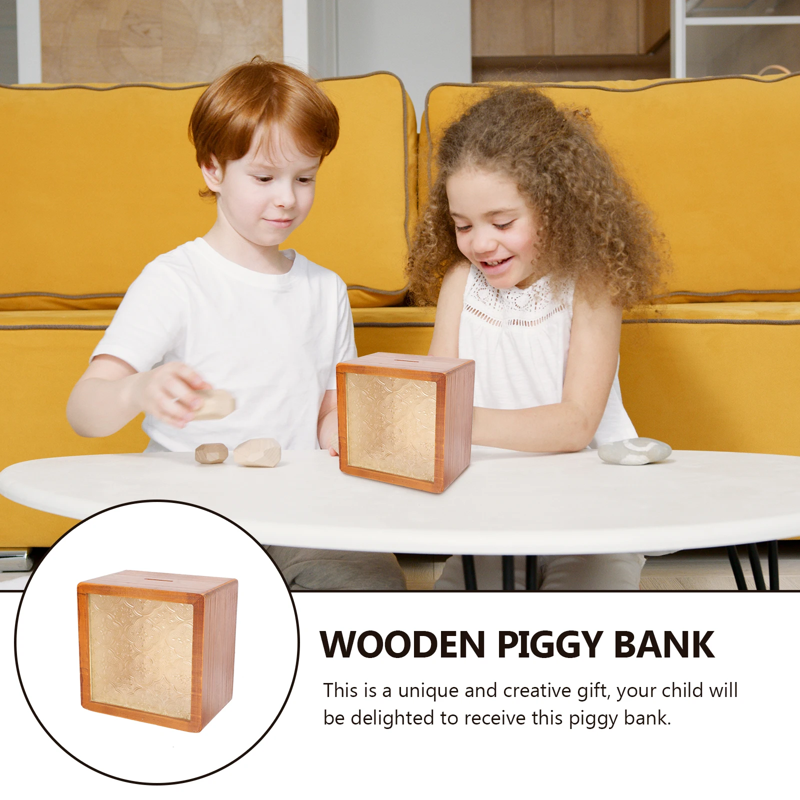 

Wooden Piggy Wood Money Wooden Money Storage Box Saving Pot Jar Glass Surface Storage Box Home Decor Savings Pot for Kids